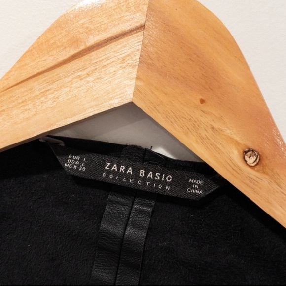 Zara Faux Leather Black Waterfall Blazer Jacket Size Large - Picture 4 of 6